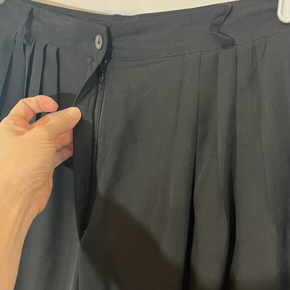 Vintage J Peterman Women Silk Dress Pants Size 16 Black Pleated Tapered Pockets - Picture 9 of 12